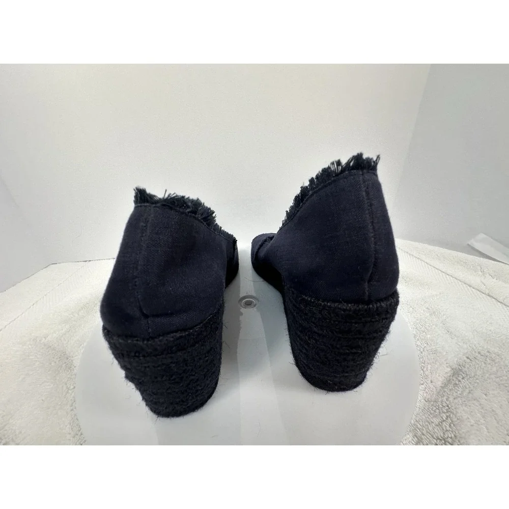 Ralph Lauren Linen Peep Toe Navy Blue Espadrilles Wedge Womens Sz 9‎ French chic